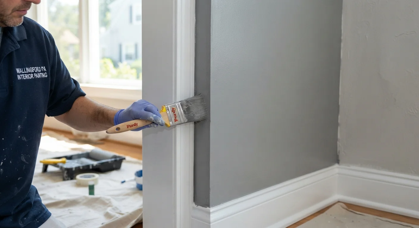 Painter applying premium finish during professional interior painting services in a local residence.